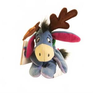 Vintage Disney Eeyore Plush Stuffed Animal Mini Bean Bag 2001 Reindeer Eeyore